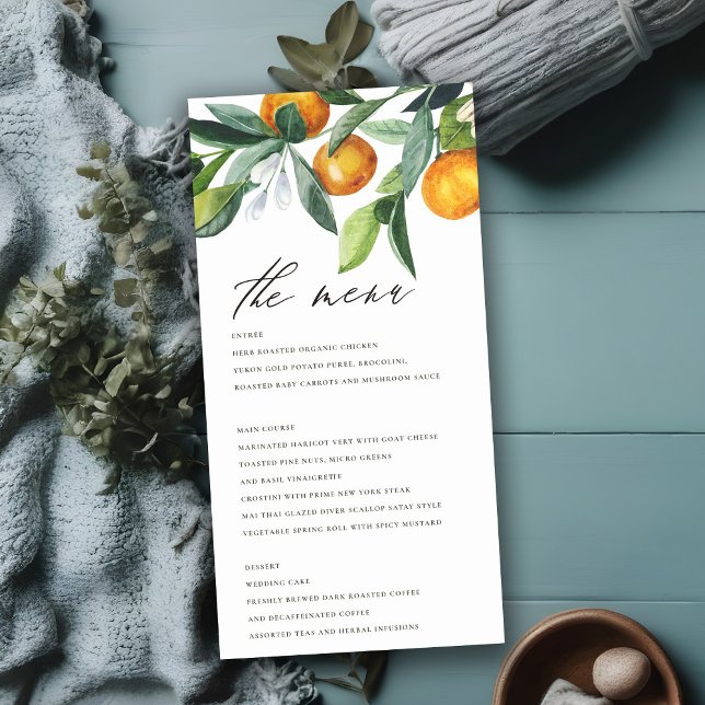 Citrus Orange Botanical Boho Wedding Menu Card (Creator Uploaded)
