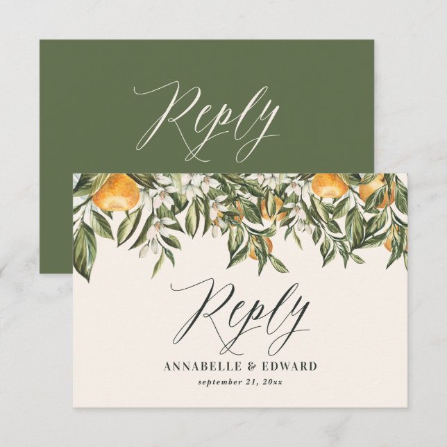Citrus orange botanical modern rustic RSVP Card (Front/Back)
