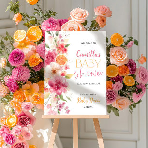 Citrus Orange Floral Baby Shower Welcome Sign