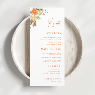 Citrus Orange Floral Let's Eat White Wedding Menu