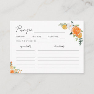 Citrus Orange Floral Share Recipe Bridal Shower Enclosure Card