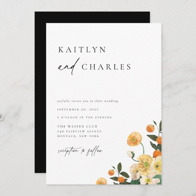 Citrus Orange Floral Wedding Invitation (Front/Back)