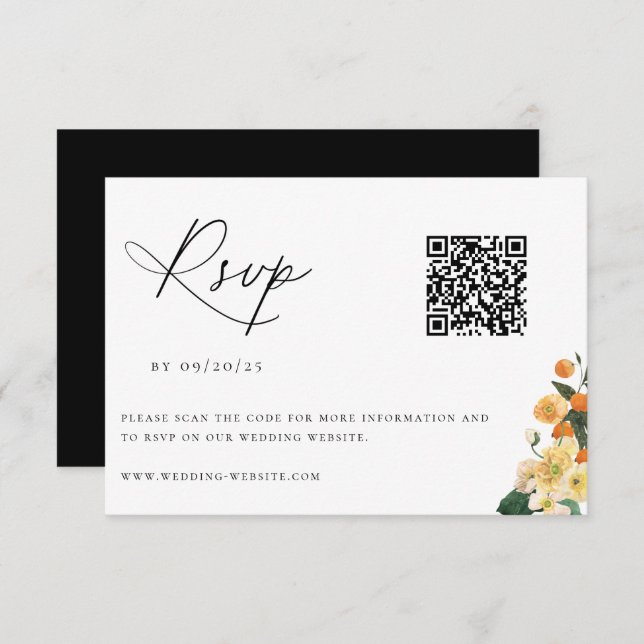Citrus Orange Floral Wedding QR Code RSVP Card (Front/Back)