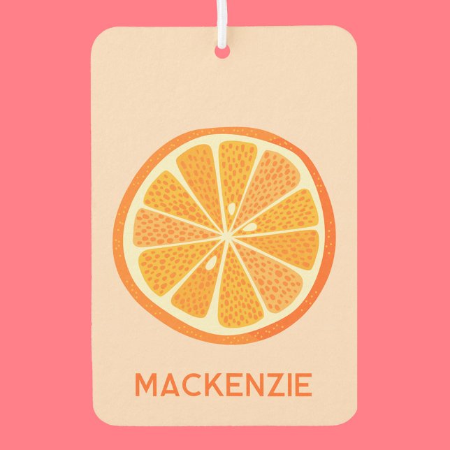 Citrus Orange Fun Personalised Name Car Air Freshener (Citrus orange fun fruit personalized car or vehicle air freshener)