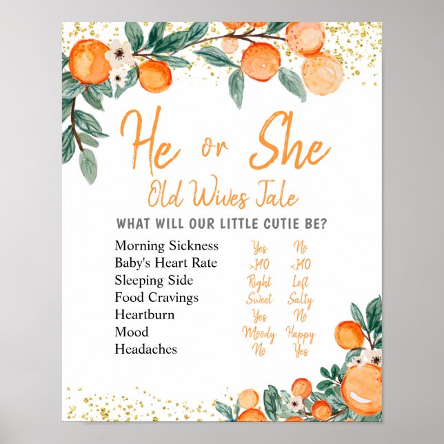 Citrus Orange Gender Reveal Old Wives Tales Poster (Front)
