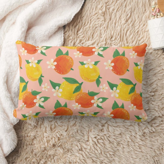 Citrus Orange Lemon Lumbar Throw Pillow (Blanket)
