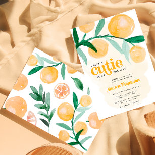 Citrus Orange Little Cutie Baby Shower Invitation
