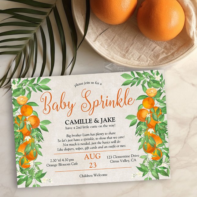 Citrus Orange Little Cutie Neutral Baby Sprinkle Invitation (Baby Sprinkle invitation from my Citrus Orange Baby Shower collection)