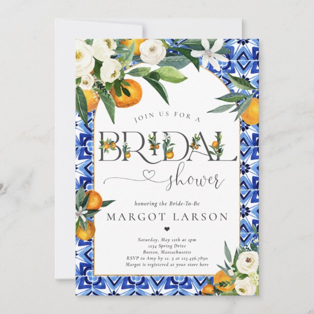 Citrus Orange Mediterranean Bridal Shower  Invitation (Front)