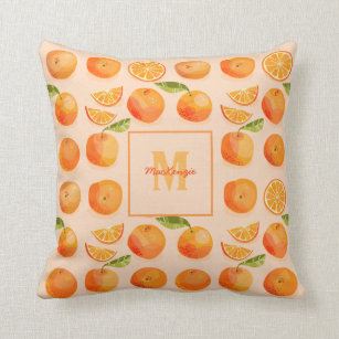 Citrus Orange Pattern Monogram Cushion