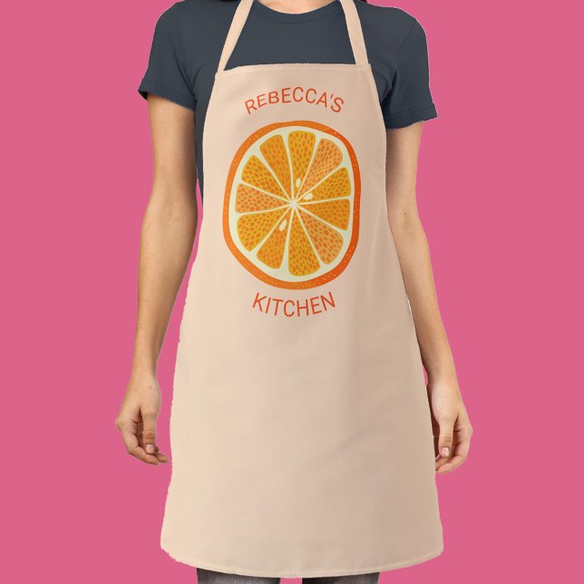 Citrus Orange Personalised Apron (Fun personalized custom name and text citrus orange apron in blush pink)
