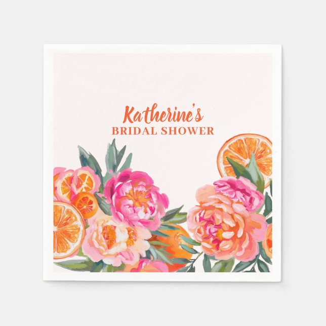 Citrus Orange & Pink Floral Bold Bridal Shower  Napkin (Front)