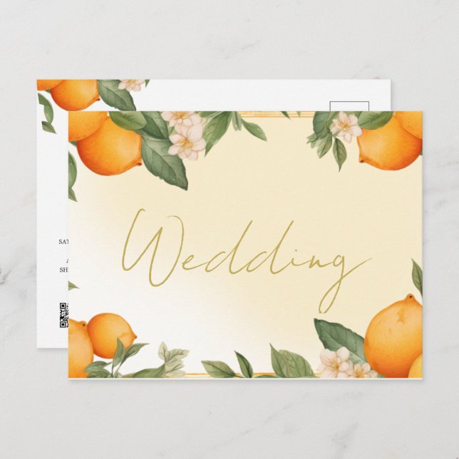 Citrus Orange Summer Wedding Invitation Postcard (Front/Back)