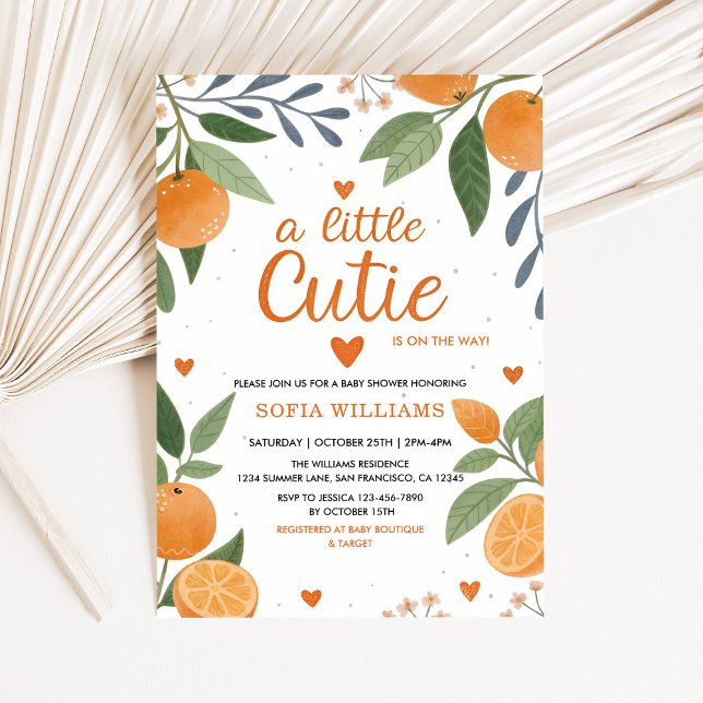 Citrus Orange Themed Little Cutie Baby Shower Invitation (A Little Cutie Baby Shower Invitation)