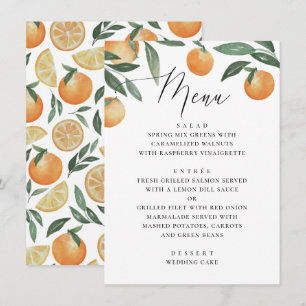 Citrus Orange Wedding Botanical Calligraphy Menu