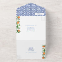 Citrus Oranges Antique Blue White Tiles Wedding Al