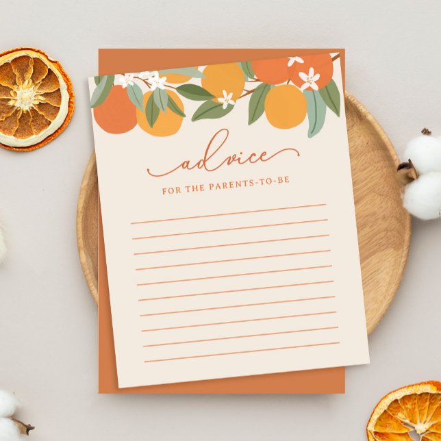 Citrus Oranges Baby Shower Advice for Parents Card (advice for the parents card with citrus theme)