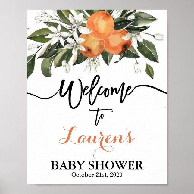 Citrus Oranges Baby Shower welcome sign (Front)