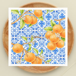 Citrus Oranges & Blue Azulejo Tiles Napkin
