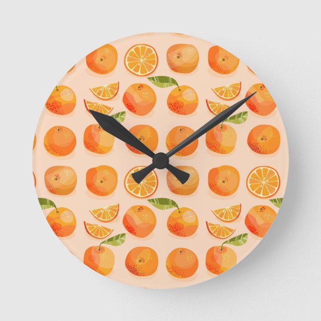 Citrus Oranges Pattern Round Clock (Front)