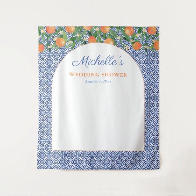 Citrus Oranges Positano Tile Photo Backdrop Tapestry (Front)
