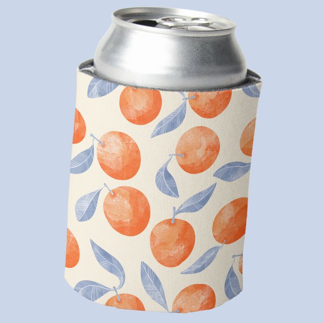 Citrus Oranges Watercolor Pattern Can Cooler (Fresh orange citrus watercolor pattern can cooler)