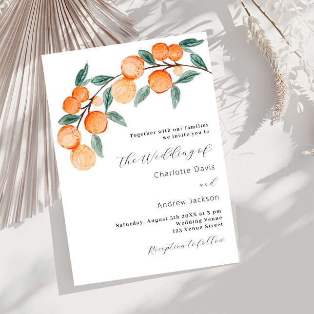 Citrus oranges watercolored modern luxury wedding invitation (Creator Uploaded)