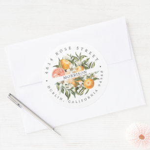 Citrus Orchard   Boho Botanical Return Address Classic Round Sticker