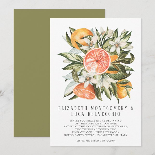 Citrus Orchard | Boho Botanical Wedding Invitation (Front/Back)
