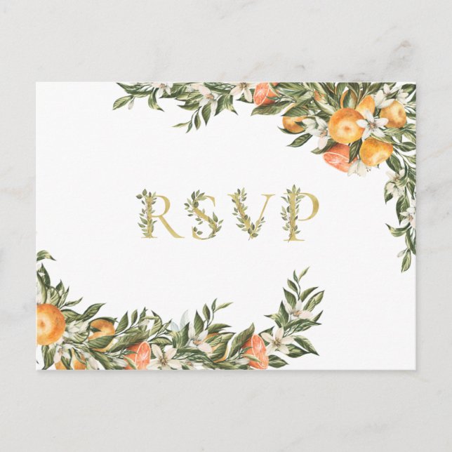 Citrus Orchard | Boho Greenery Wedding RSVP Invitation Postcard (Front)