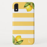 Citrus Orchard Lemon Stripe Monogram Case-Mate iPhone Case<br><div class="desc">Rustic watercolor lemon branches on trendy yellow and white stripes,  monogrammed iPhone case.</div>