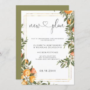 Citrus Orchard Postponed Wedding Announcement