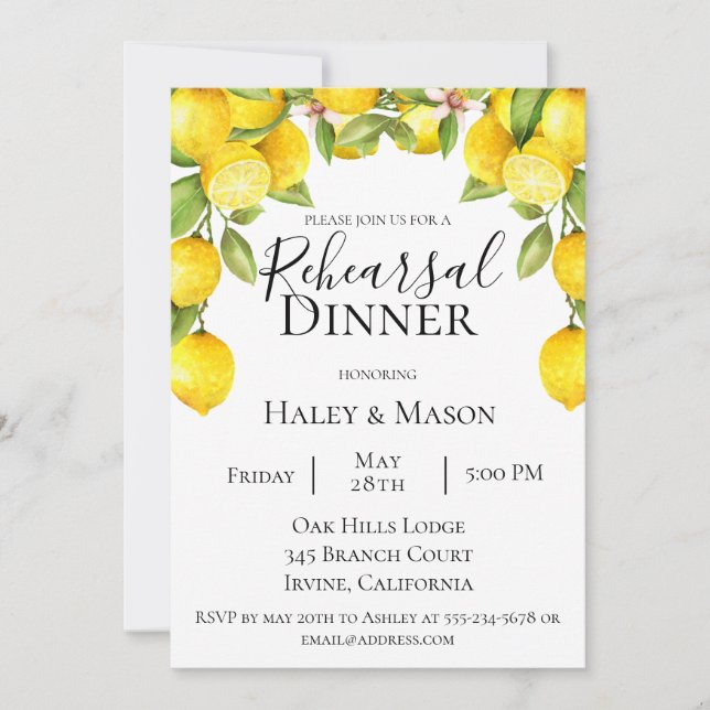 Citrus Orchard Rehearsal Dinner Invitation (Front)