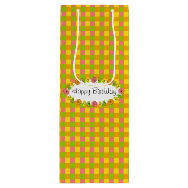 Citrus Oval Check Birthday gift bag wine (Front)