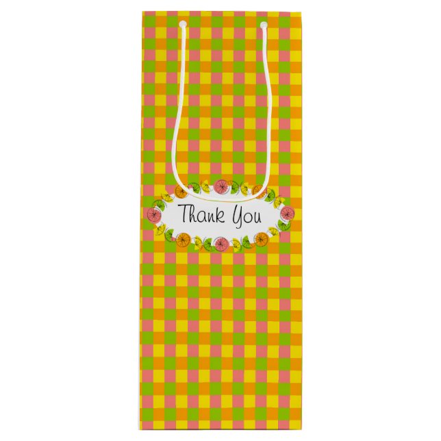 Citrus Oval Check Thank You gift bag wine (Front)