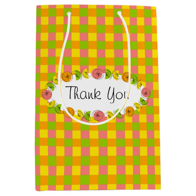 Citrus Oval Check Thank You medium Gift Bag (Front)