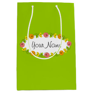 Citrus Oval Green Name gift bag medium