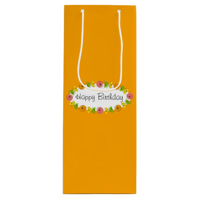Citrus Oval Orange Birthday gift bag wine (Front)