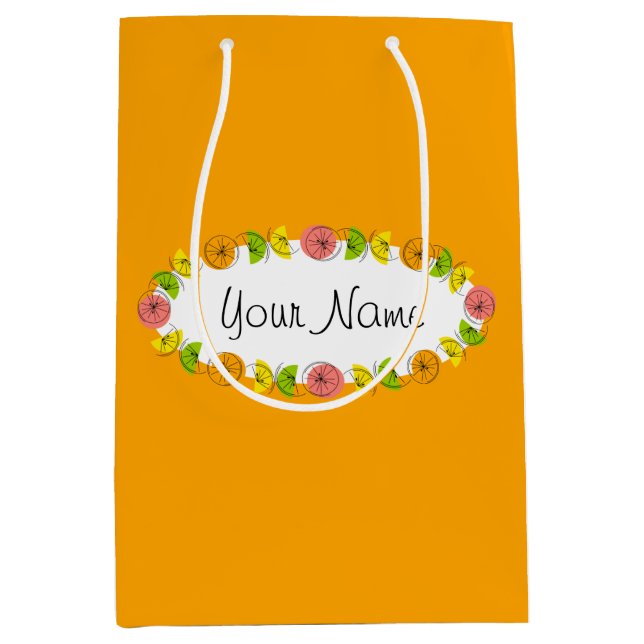 Citrus Oval Orange Name gift bag medium (Front)
