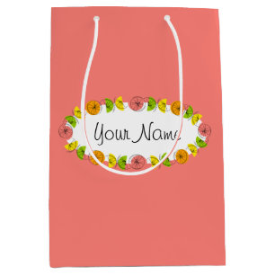 Citrus Oval Pink Name gift bag medium