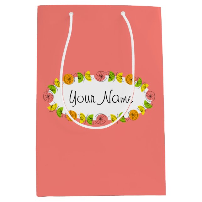 Citrus Oval Pink Name gift bag medium (Front)