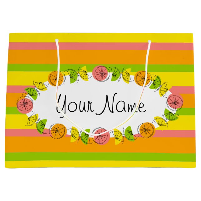 Citrus Oval Stripe Classic Name gift bag large (Front)