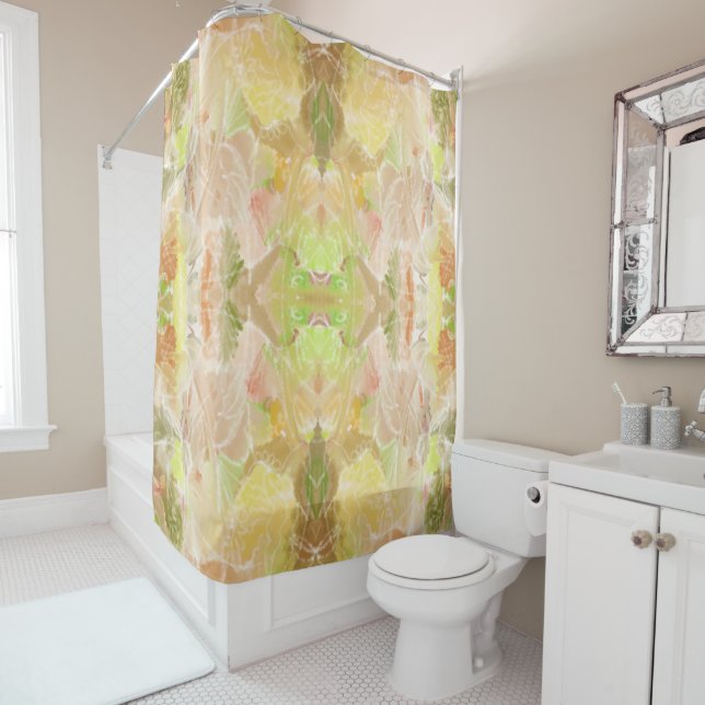 Citrus Pastel Designer Print Repeat Pattern Shower Curtain (In Situ)