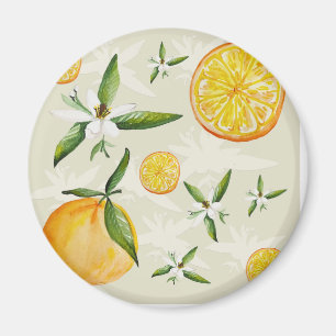 Citrus pattern of oranges and orange blossoms magnet