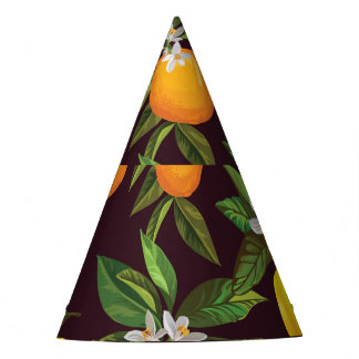 Citrus Pattern, Vintage Lemons Oranges. Party Hat