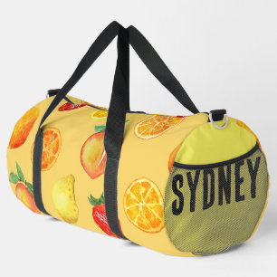 Citrus & Peaches Yellow Custom Name Duffle Bag