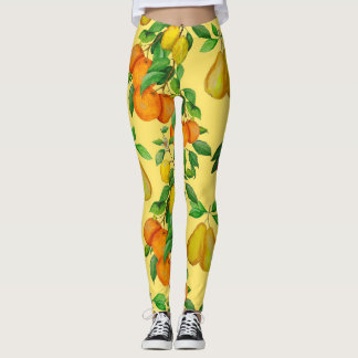 Citrus, pear, cherry: watercolor print. leggings
