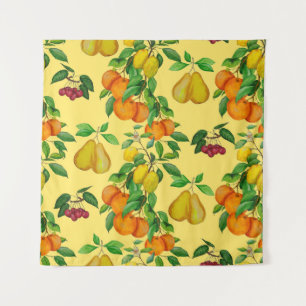 Citrus, pear, cherry: watercolor print. tapestry