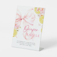 Citrus Pink Bow Diaper Raffle Table Sign Poster