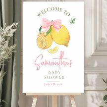 Citrus pink bow lemon baby shower